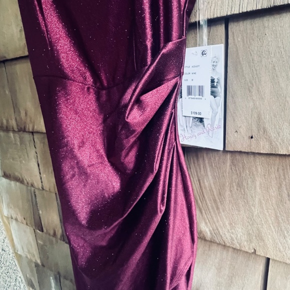 Honey and Rosie Glitter Pleated Side Slit Long Cherry Dress - Picture 6 of 17